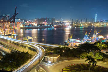 Fototapeta na wymiar Cargo Port and Highway in Hong Kong city