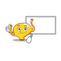 Humorous bladder cartoon design Thumbs up bring a white board