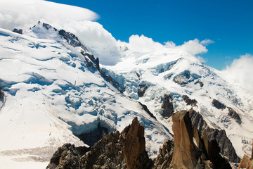 Obraz premium French Alp mountains covered in fresh white snow. Mountaineering, travelling, active life concept. 