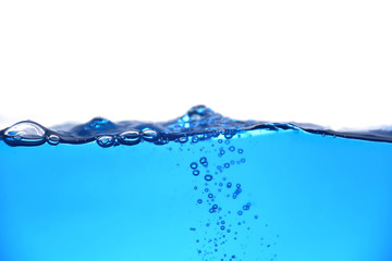 The blue water and bubble on white background.
