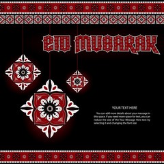 Eid Mubarak greetings traditional background template Muslim holiday celebration vector illustration 