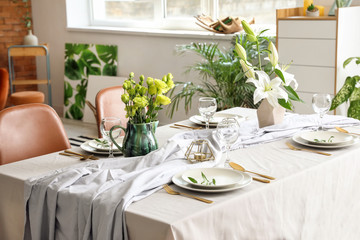 Served table in modern dining room