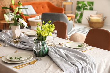 Served table in modern dining room