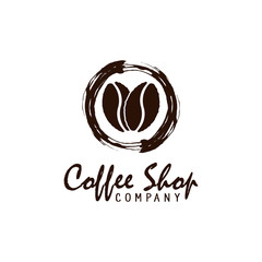Coffee shop retro classic logo with coffee beans and brush stroke combination