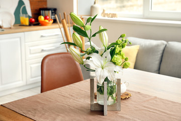 Floral decor on table in dining room