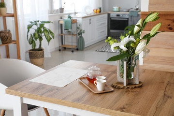 Interior of modern stylish dining room in studio apartment