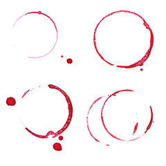 Set of Real red wine stain isolated on white.
