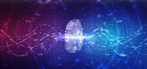 Fingerprint Scanning Identification System. Biometric Authorization and Business Security Concept, fingerprint Scanning on digital screen. cyber security Concept.