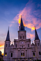 Fototapeta na wymiar Sunset Saint Louis Cathedral Facade New Oreleans Louisiana