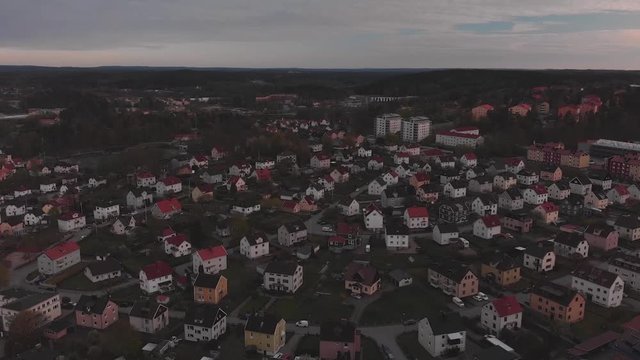 Many Swedish houses close to one another.