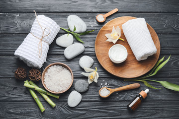 Beautiful spa composition on wooden background