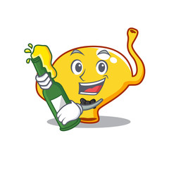 Mascot character design of bladder say cheers with bottle of beer