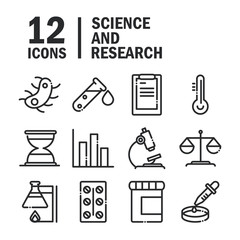 science and research laboratory study icons collection line style icon