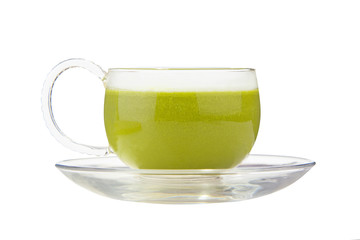 Green drink in a beautiful glass on White background