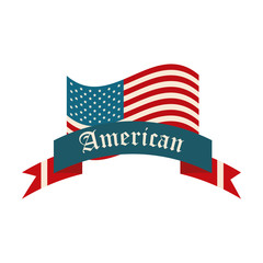 happy independence day, american flag waving symbol and banner decoration flat style icon