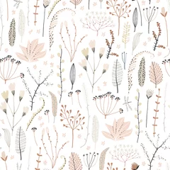 Deurstickers Wit Leuk naadloos patroon met bloemen, tak, bladeren. Uitstekende achtergrond. Creatieve kinderachtige textuur voor stof, verpakking, textiel, behang, kleding. Vector illustratie.