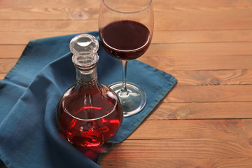 Glassware of tasty wine on table