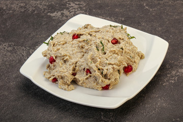 Vagan dietary cusine - mutabal with granet seeds