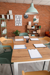 Table prepared for business meeting in office