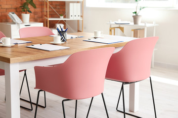 Table prepared for business meeting in office