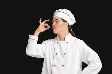 Transgender chef on dark background