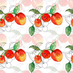 Cherry seamless  pattern.Image on a white and color background.
