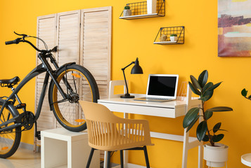 Interior of modern room with bicycle