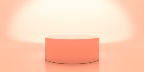 Display platform empty, round shape, pastel peach color. 3d illustration