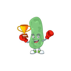 Proudly face of boxing winner enterobacteriaceae presented in cartoon character design