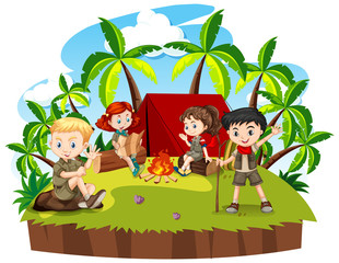 Group of children camping