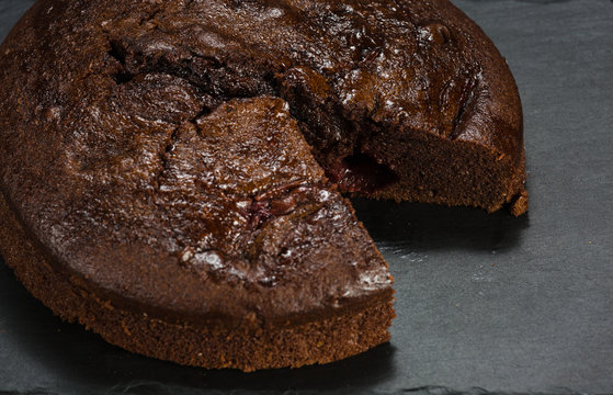 Beautiful tasty chocolate cake close up shoot