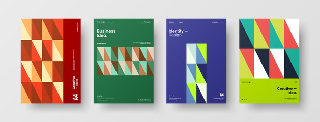 Company identity brochure template collection. Business presentation vector A4 vertical orientation front page mock up set. Corporate report cover abstract geometric illustration design layout bundle.