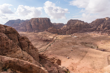 Fototapeta na wymiar Top view of Petra ruin and ancient city of Nabatean empire in Jordan, Arab