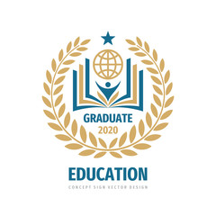 Education badge logo design. University high school emblem. Laurel wreath. - 348085725