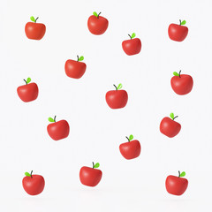 apple fruits 3d render pattern isolate on white background.