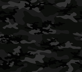 Black camouflage seamless pattern military texture for print. Night background. Vector