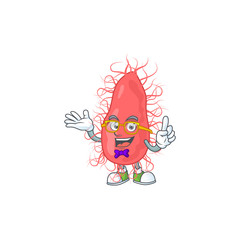 Cartoon character design of Geek escherichia wearing weird glasses