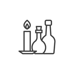 Aromatherapy, essential oil line icon. linear style sign for mobile concept and web design. Massage oil bottles outline vector icon. Spa salon symbol, logo illustration. Vector graphics