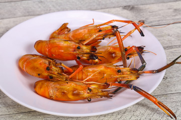 Grilled water prawn in the plate