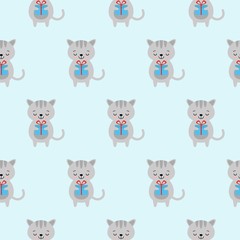 Obraz na płótnie Canvas Vector illustration. Seamless pattern. Funny cats with gift. Cute sleeping cats in grey colors. Vector cats.