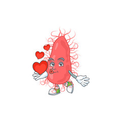 An adorable cartoon design of escherichia holding heart