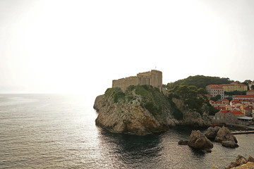 Exterior architecture and design of Fort Lovrijenac (St. Lawrence Fortress) called Dubrovnik's Gibraltar, theater outside the western wall of the city of Croatia with view of Adriatic sea- Croatia