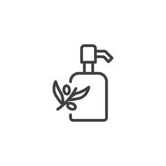 Olive oil, massage bottle line icon. linear style sign for mobile concept and web design. Spa salon cosmetics outline vector icon. Symbol, logo illustration. Vector graphics