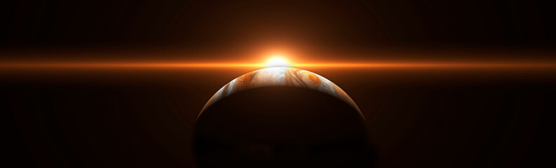 Sunrise over Jupiter in space