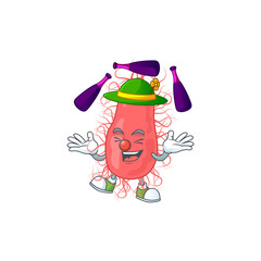 mascot cartoon style of escherichia playing Juggling on stage