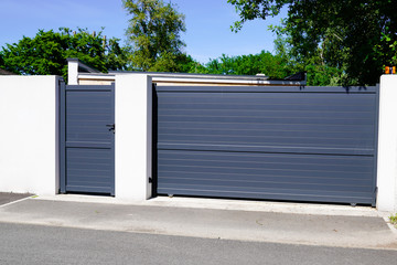 modern gray gate aluminum portal outdoor door suburbs house