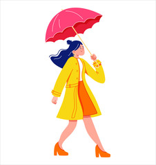 woman walks with umbrella in her hands