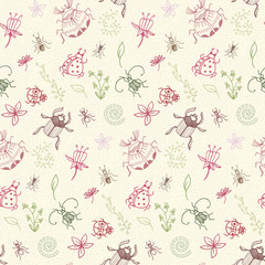 Bugs simple doodle vector pattern