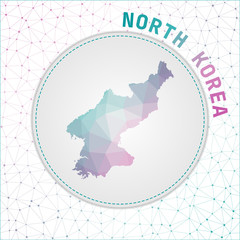 Vector polygonal North Korea map. Map of the country with network mesh background. North Korea illustration in technology, internet, network, telecommunication concept style.