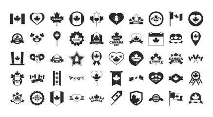 canada day, independence freedom national patriotism celebration icons set silhouette style icon